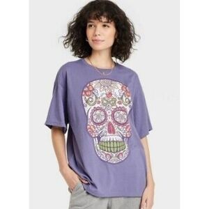 Dia De Los Muertos Sugar skull Graphic tee Purple Size M